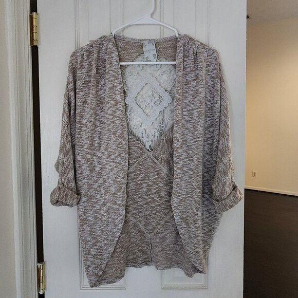 Blu Pepper Sweaters - Blu Pepper Blue & Tan Knit Cardigan | M